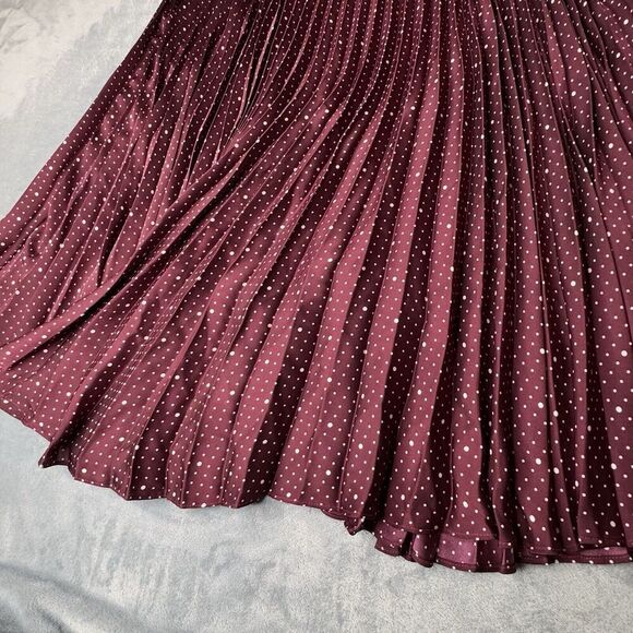 Free Assembly Sz XL Pleated Skirt Classic Fit Side Zip Marron Crush Polka Dot - Picture 7 of 15